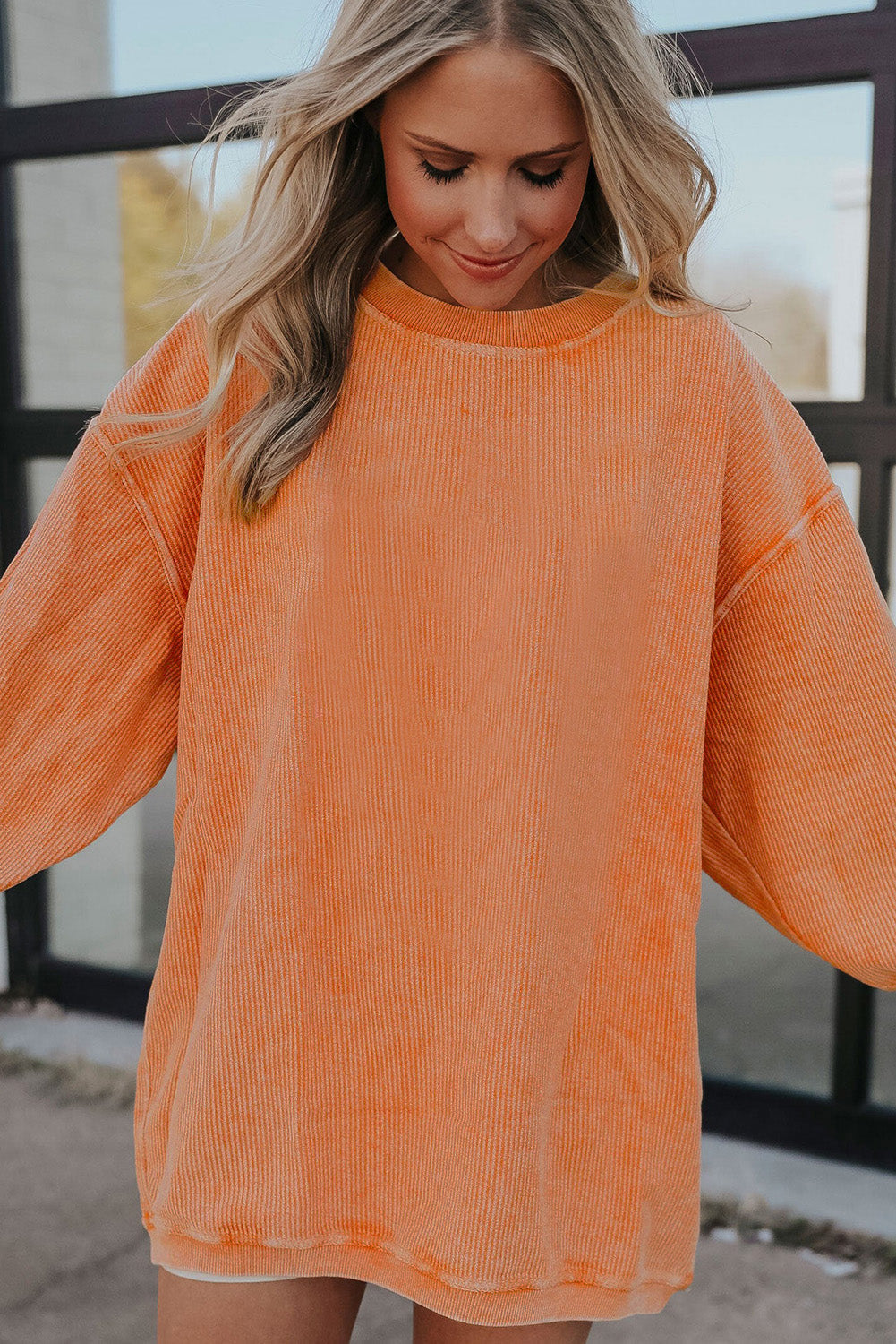 Ribbed Corded Oversized Sweatshirt