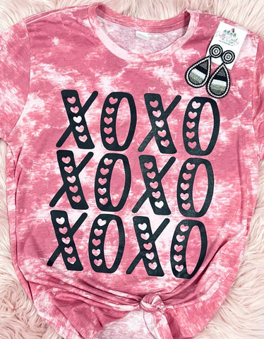 SCREEN PRINTED XOXO Pink Tie Dye Tee