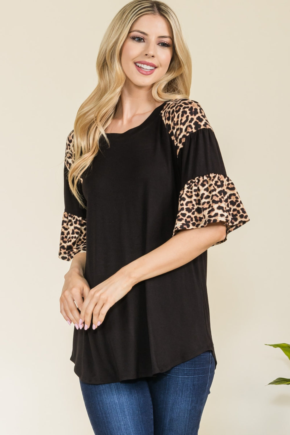 Texture Printed Color Block Top