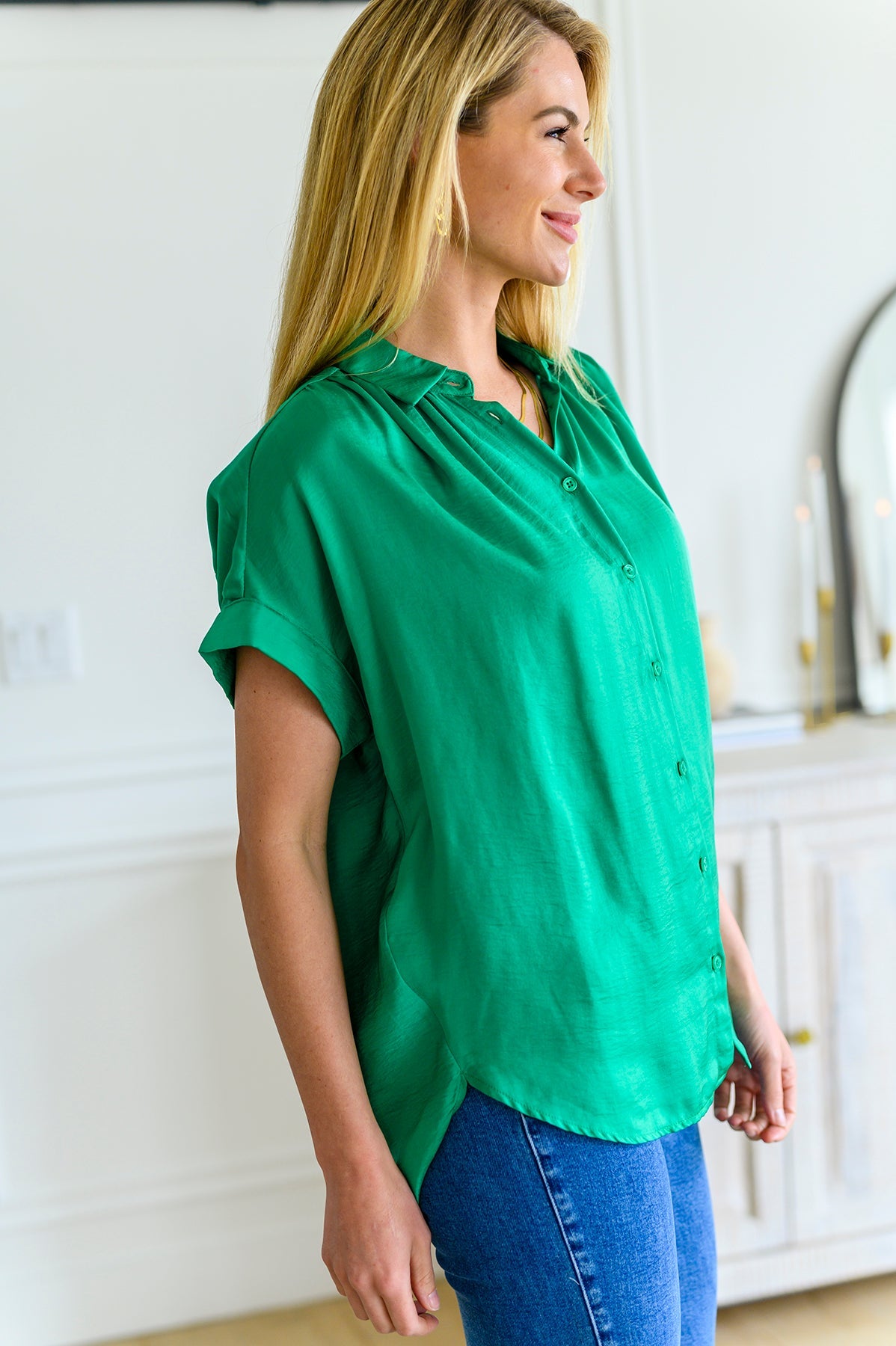 Working On Me Top in Kelly Green