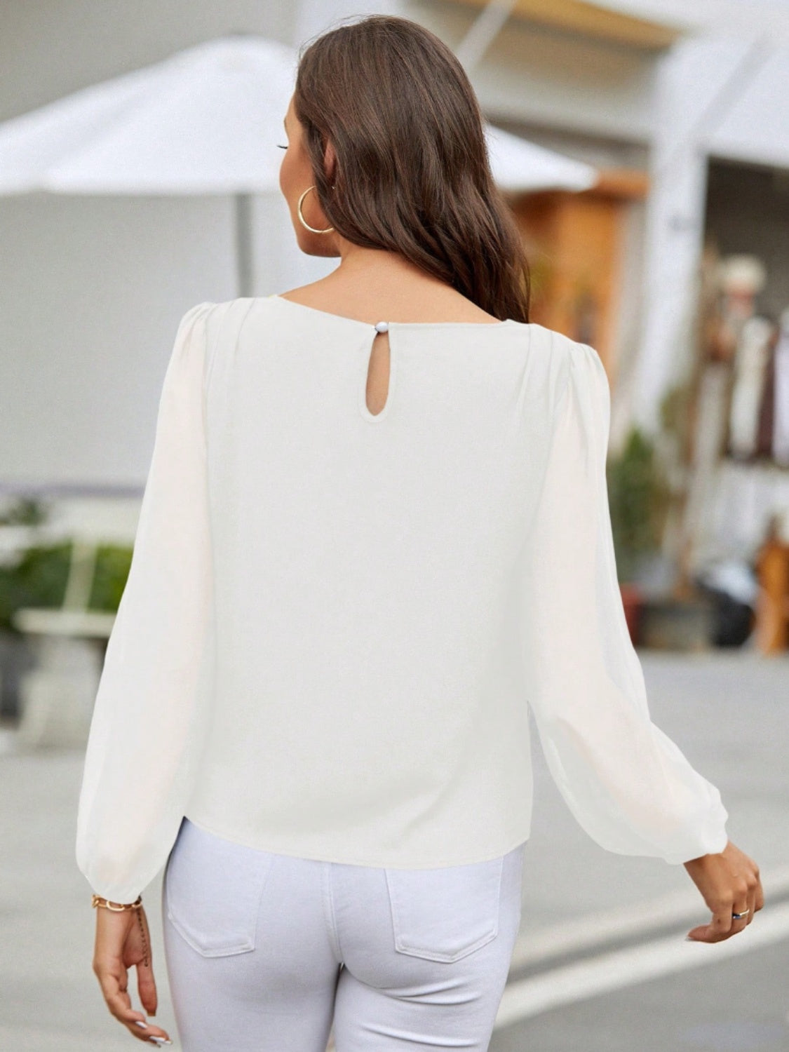 Round Neck Balloon Sleeve Blouse