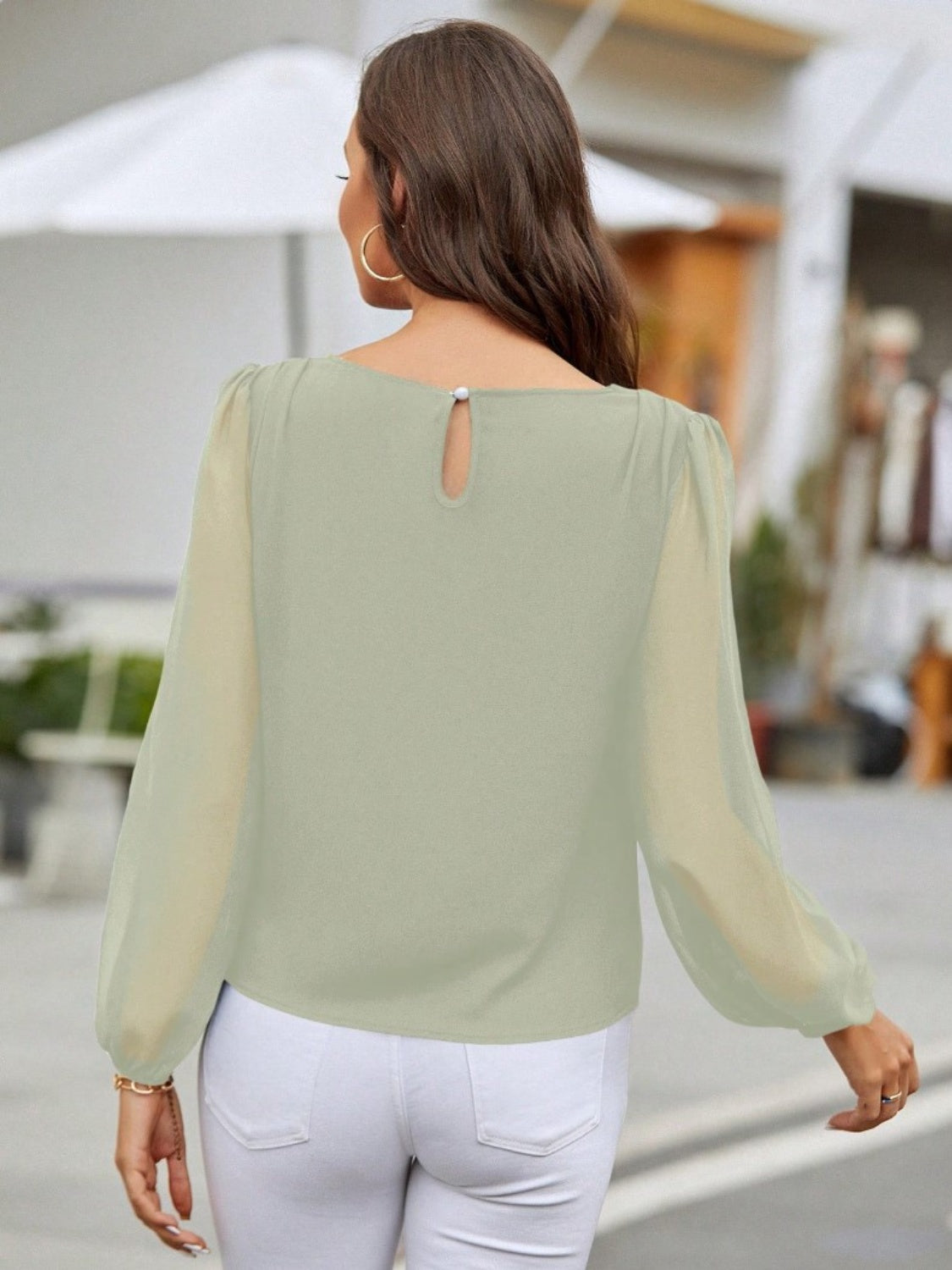 Round Neck Balloon Sleeve Blouse